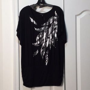 BLEU 2x black silver metallic feather rushing at drop waist NWT modern stylish